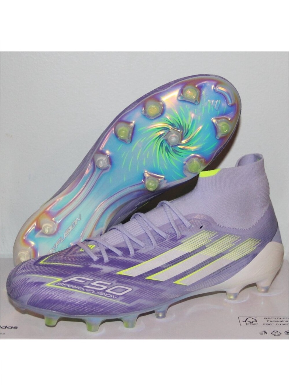 NWOB Adidas F50 Sparkfusion Elite Mid FG AG Soccer Cleats Womens Sz 9 Purple
